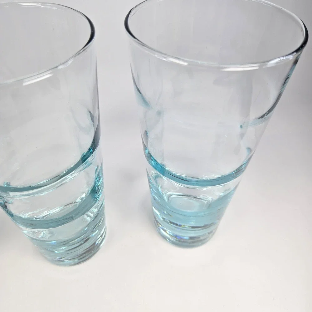 3 Vintage 70s Libbey Aqua Blue Ripple Saturn Optic Glasses Tumblers 6-1/2" 12 oz - Picture 7 of 8
